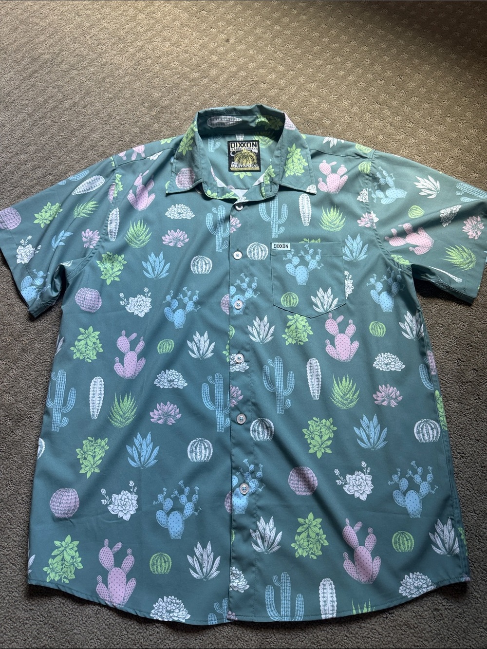DIXXON Sage Green Cactus Print Short Sleeve Button-Down